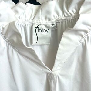 NWOT Finley white blouse. Statement sleeve. Vee neck. Classic